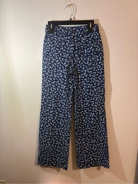 J.Crew Lizzie pants Women’s SZ 25 navy blue white floral print patch pockets NWT